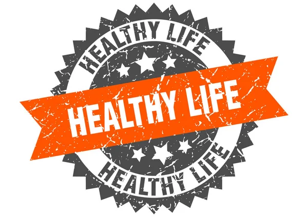 Gesund leben Grunge-Stempel mit orangefarbenem Band. Gesundes Leben — Stockvektor