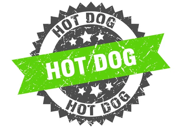 Sello grunge hot dog con banda verde. perrito caliente — Vector de stock
