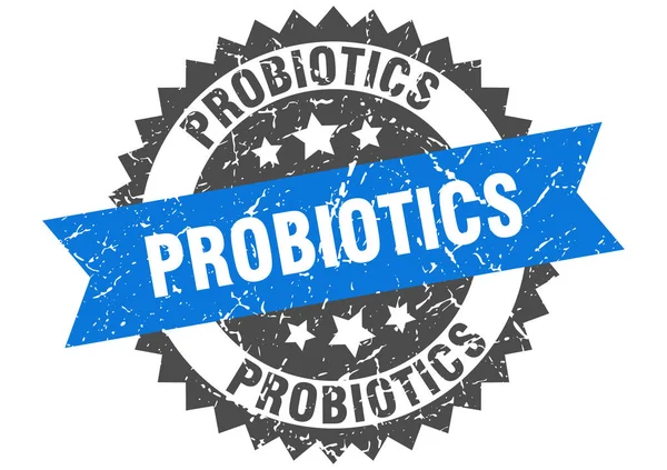 Pieczęć grunge probiotyków z niebieskim paskiem. probiotyki — Wektor stockowy