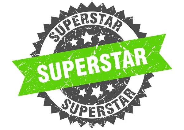 Superstar grunge stamp with green band. superstar — Stock Vector