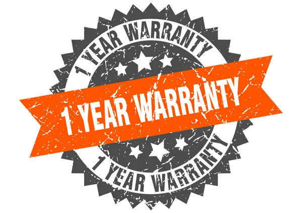 1 year warranty grunge stamp with orange band. 1 year warranty — Stock vektor