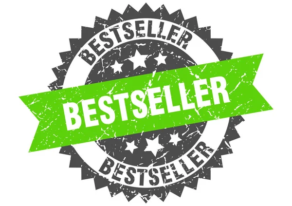 Bestseller Grunge Briefmarke mit grünem Band. Bestseller — Stockvektor