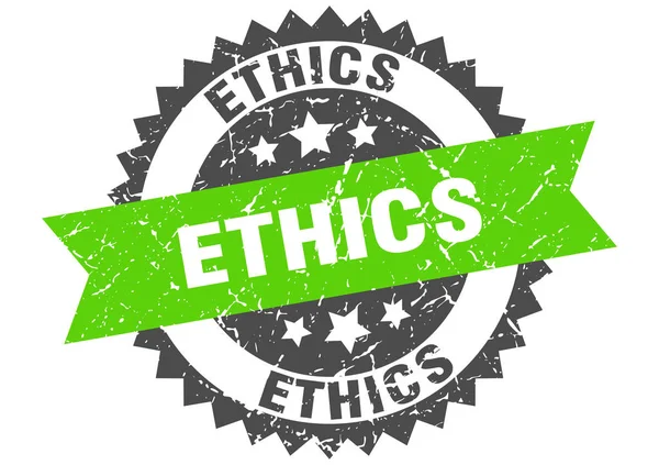 Ethics grunge stamp with green band. ethics — Stockový vektor