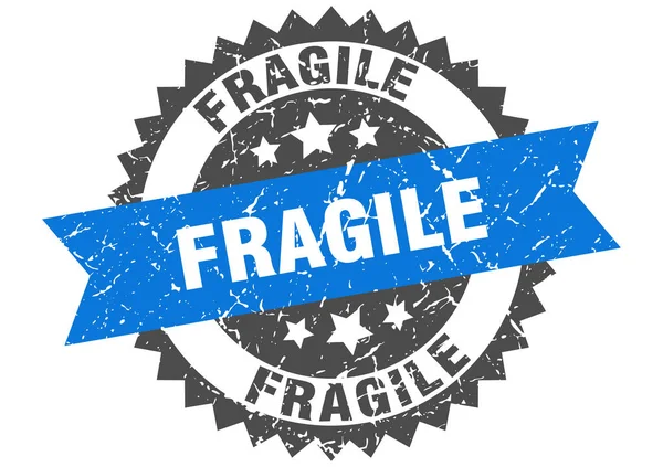 Timbre grunge fragile avec bande bleue. fragile — Image vectorielle