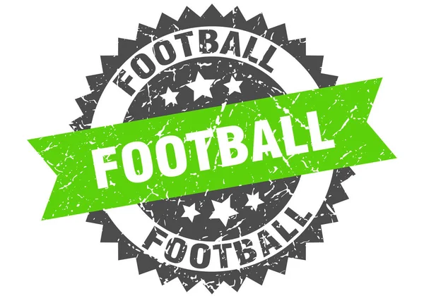 Γραμματόσημο ποδοσφαίρου grunge με πράσινη κορδέλα. ποδόσφαιρο — Διανυσματικό Αρχείο