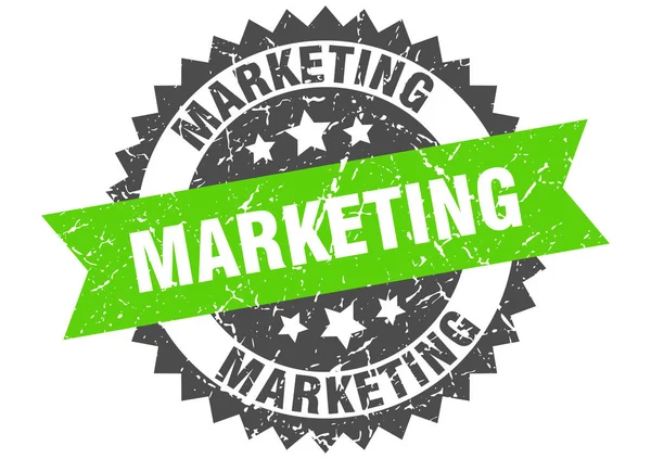 Marketingové grunge razítko se zeleným páskem. marketing — Stockový vektor