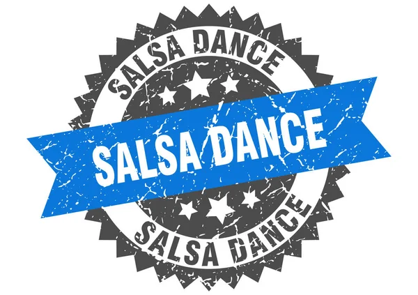 Salsa dance grunge timbro con banda blu. salsa danza — Vettoriale Stock