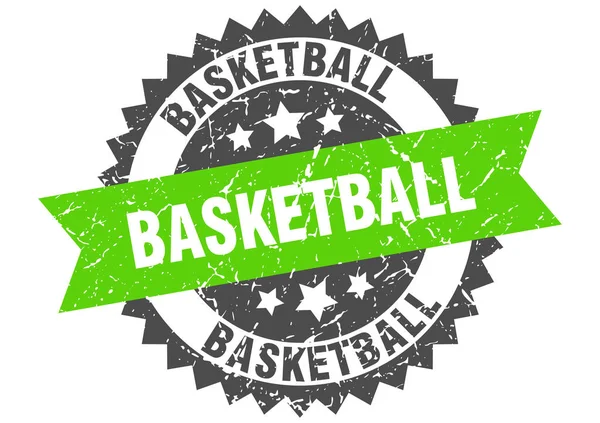Grunge de basquete selo com faixa verde. basquetebol — Vetor de Stock