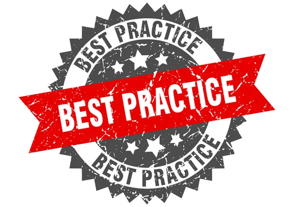 Melhor prática grunge selo com faixa vermelha. melhores práticas —  Vetores de Stock