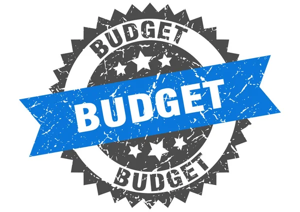 Timbre grunge budget avec bande bleue. budget — Image vectorielle