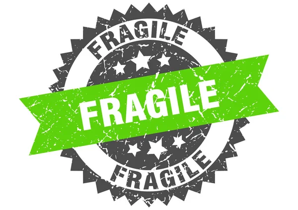 Fragile grunge stamp with green band. fragile — Stock Vector