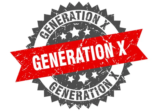 Generációs x grunge bélyegző piros szalaggal. x generáció — Stock Vector