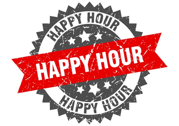 Happy hour grunge stempel met rode band. happy hour — Stockvector