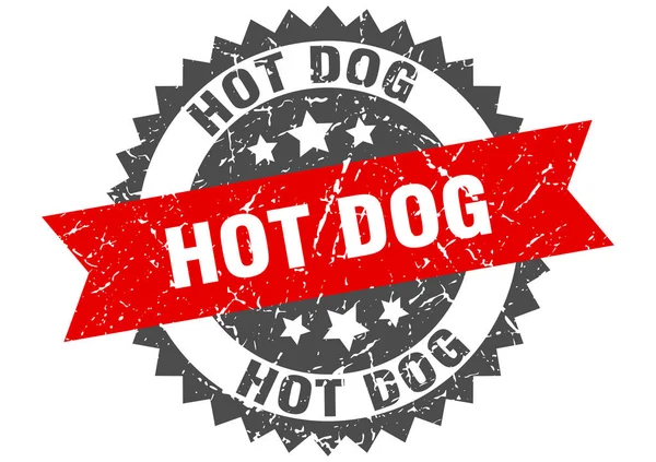 Timbre grunge hot dog avec bande rouge. hot dog — Image vectorielle