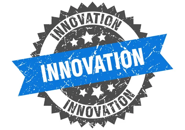 Timbro grunge innovazione con banda blu. innovazione — Vettoriale Stock