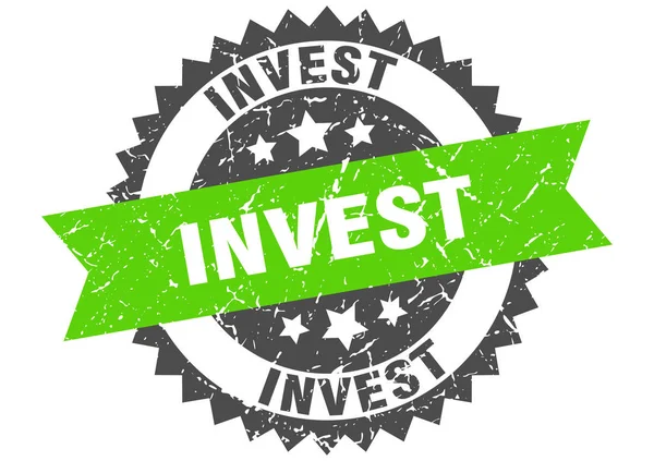 Investir timbre grunge avec bande verte. investir — Image vectorielle