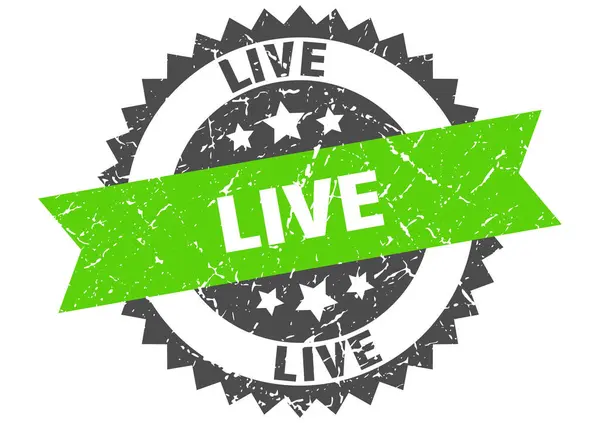 Live grunge stamp with green band. live — Stock Vector