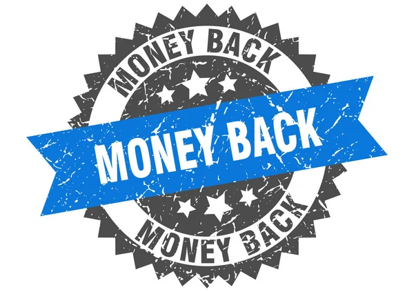 Money back grunge stamp with blue band. money back — Stock Vector