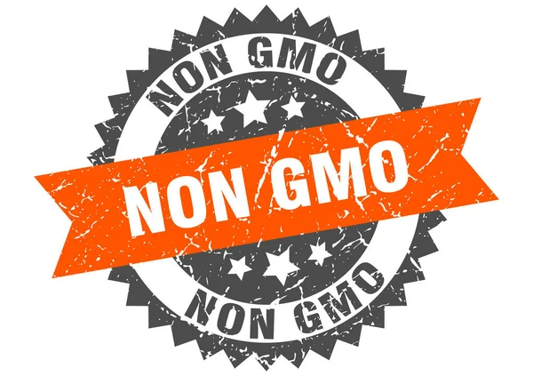 Non gmo grunge stamp with orange band. non gmo — Stock Vector