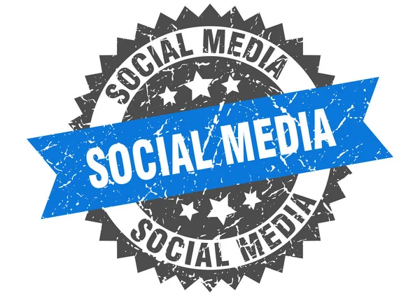 Selo grunge de mídia social com banda azul. redes sociais — Vetor de Stock