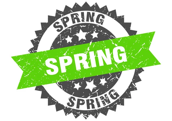 Wiosenny znaczek grunge z zielonym paskiem. wiosna — Wektor stockowy