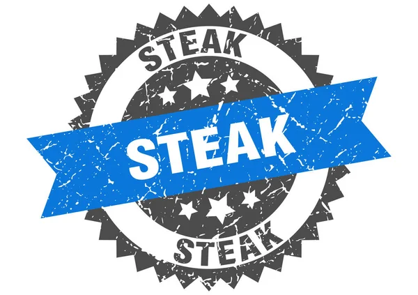 Стейк гранж марка с голубой лентой. стейк — стоковый вектор