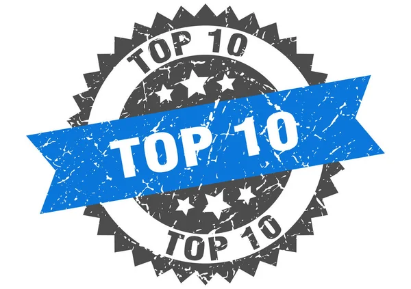 Top 10 timbre grunge avec bande bleue. top 10 — Image vectorielle