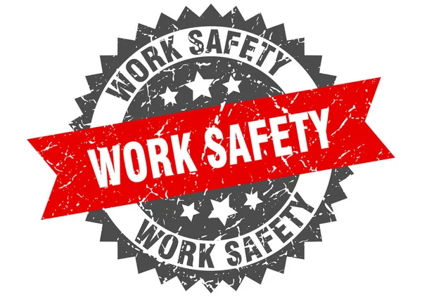 Work safety grunge stamp with red band. work safety — Stock Vector