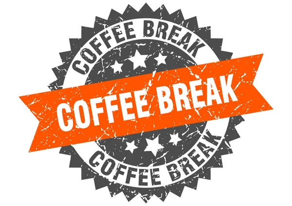 Coffee break grunge selo com banda laranja. pausa para café — Vetor de Stock