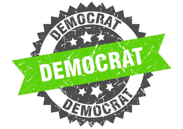 Democraat Grunge stempel met groene band. democraat — Stockvector