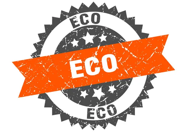Eco Grunge Stempel mit orangefarbenem Band. Öko — Stockvektor