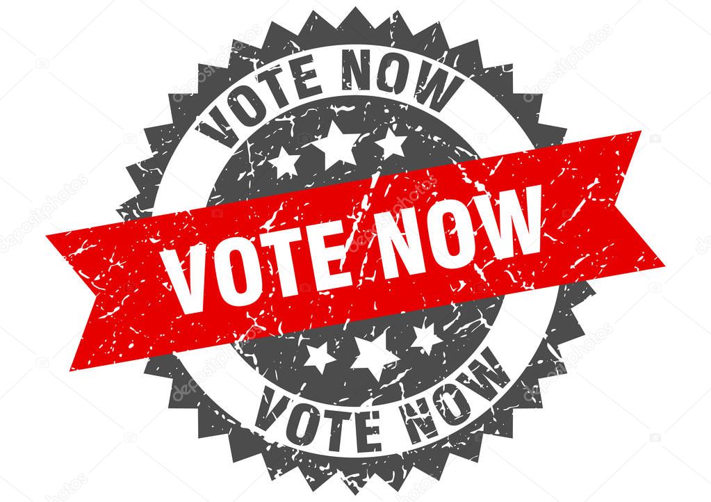 vote now grunge stamp with red band. vote now