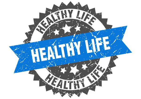 Gesund leben Grunge-Stempel mit blauem Band. Gesundes Leben — Stockvektor