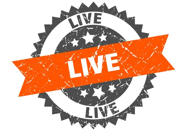 Live grunge stamp with orange band. live — Stock Vector