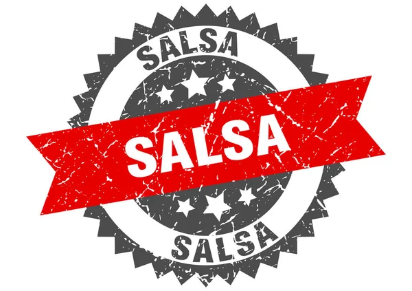 Kırmızı bantlı salsa grunge pulu. Salsa sosu — Stok Vektör