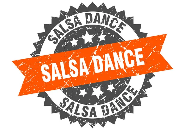 Salsa dance grunge timbro con banda arancione. salsa danza — Vettoriale Stock