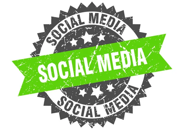 Mídia social grunge selo com banda verde. redes sociais —  Vetores de Stock