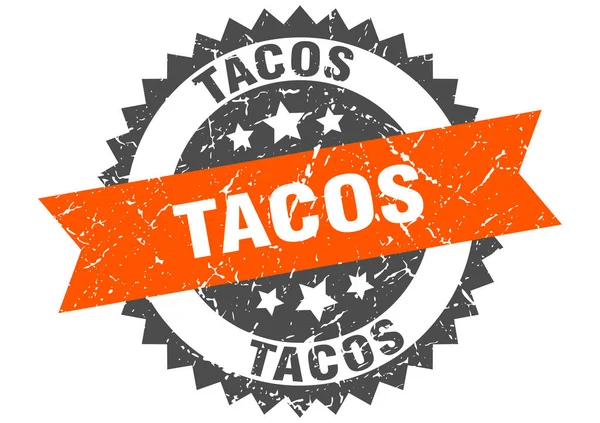 Tacos grunge razítko s oranžovým páskem. tacos — Stockový vektor