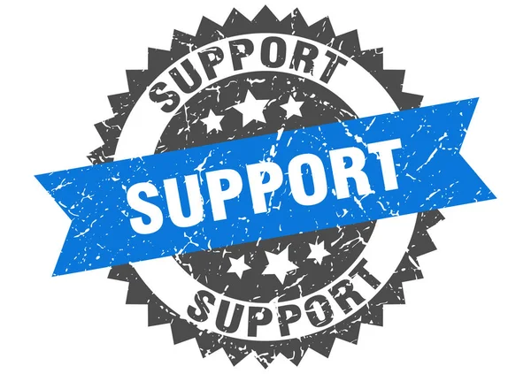 Supporto grunge timbro con banda blu. sostegno — Vettoriale Stock