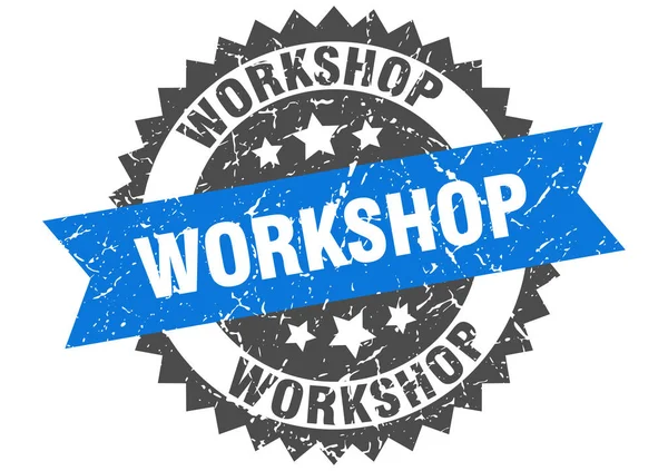 Workshop grunge stamp with blue band. workshop — Stock Vector
