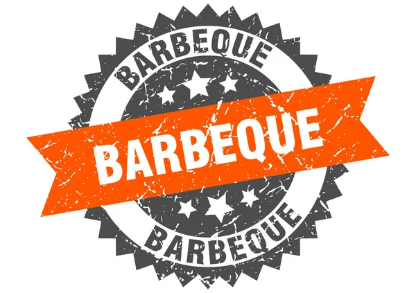 Barbeque francobollo grunge con banda arancione. barbecue — Vettoriale Stock