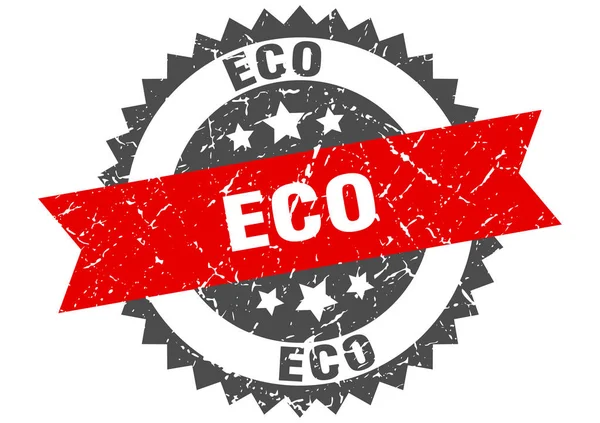 Эко гранж марка с красной лентой. eco — стоковый вектор