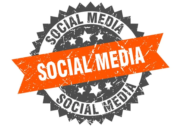 Social media grunge σφραγίδα με πορτοκαλί ζώνη. μέσα κοινωνικής δικτύωσης — Διανυσματικό Αρχείο