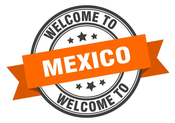 メキシコスタンプ。メキシコへようこそオレンジの看板 — ストックベクタ