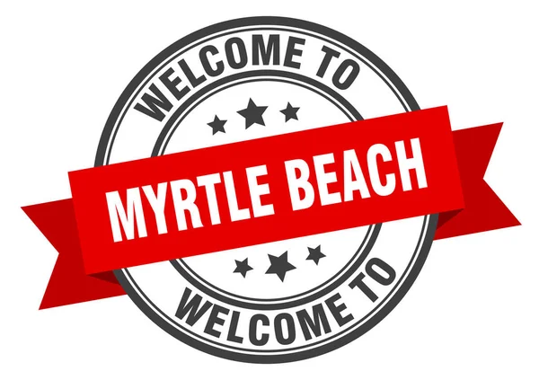 Myrtle Beach postzegel. welkom op Myrtle Beach rood bord — Stockvector