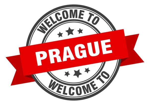 Timbro di Praga. benvenuto a Praga cartello rosso — Vettoriale Stock