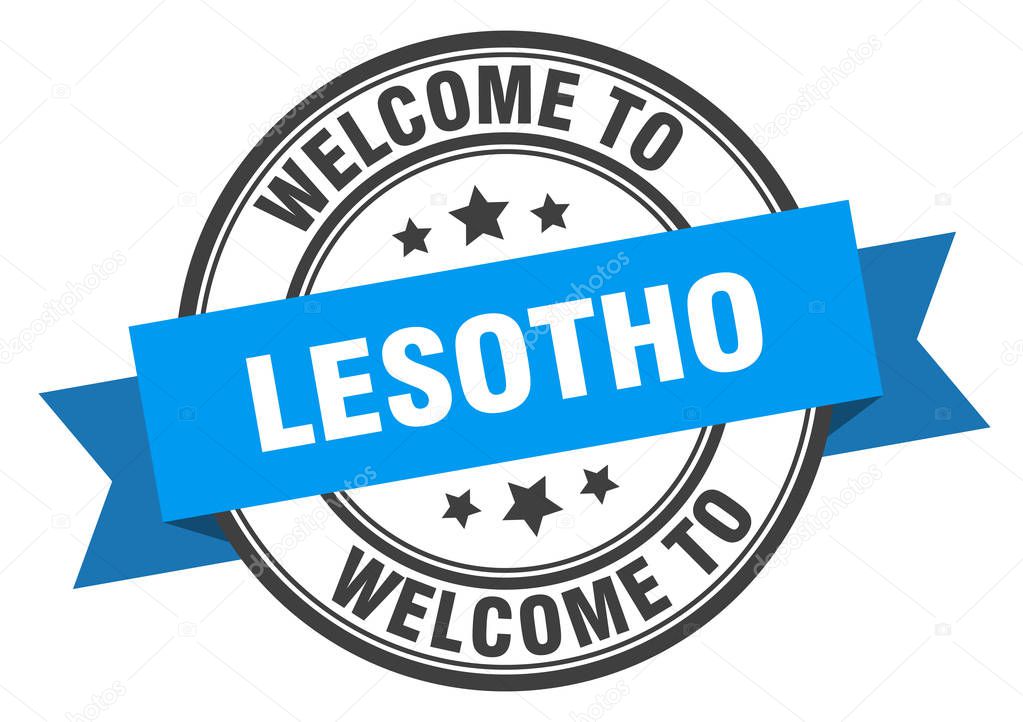 Lesotho stamp. welcome to Lesotho blue sign