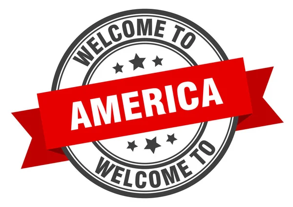 Amerika-Briefmarke. Willkommen in Amerika rotes Zeichen — Stockvektor