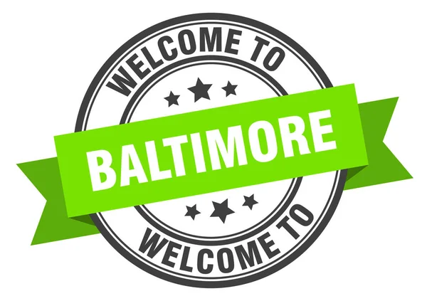 Sello de Baltimore. Bienvenido a Baltimore signo verde — Archivo Imágenes Vectoriales