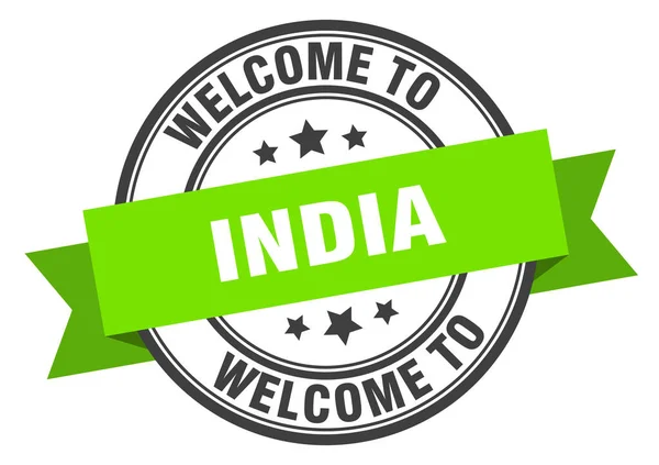 Indiska frimärken. Välkommen till Indien grön skylt — Stock vektor